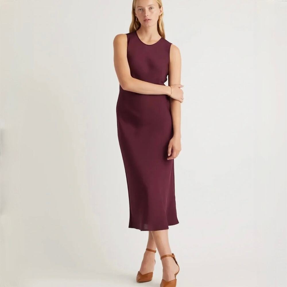 Quince Washable Stretch Silk Tank Midi Dress - Wine Tasting Red  - Size L